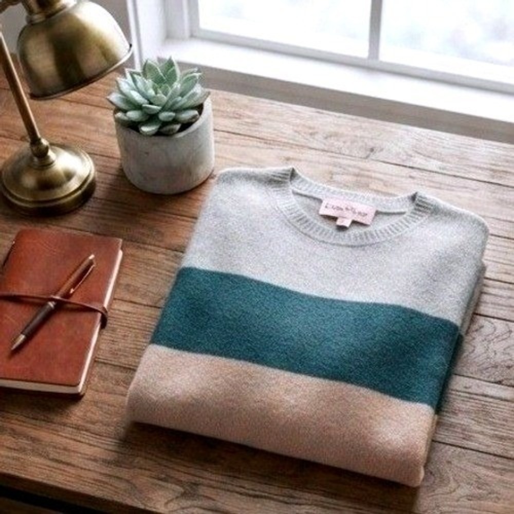 Como Vintage Colorblock Knit Sweater Cozy Grey Navy Beige Pullover Mens Large L